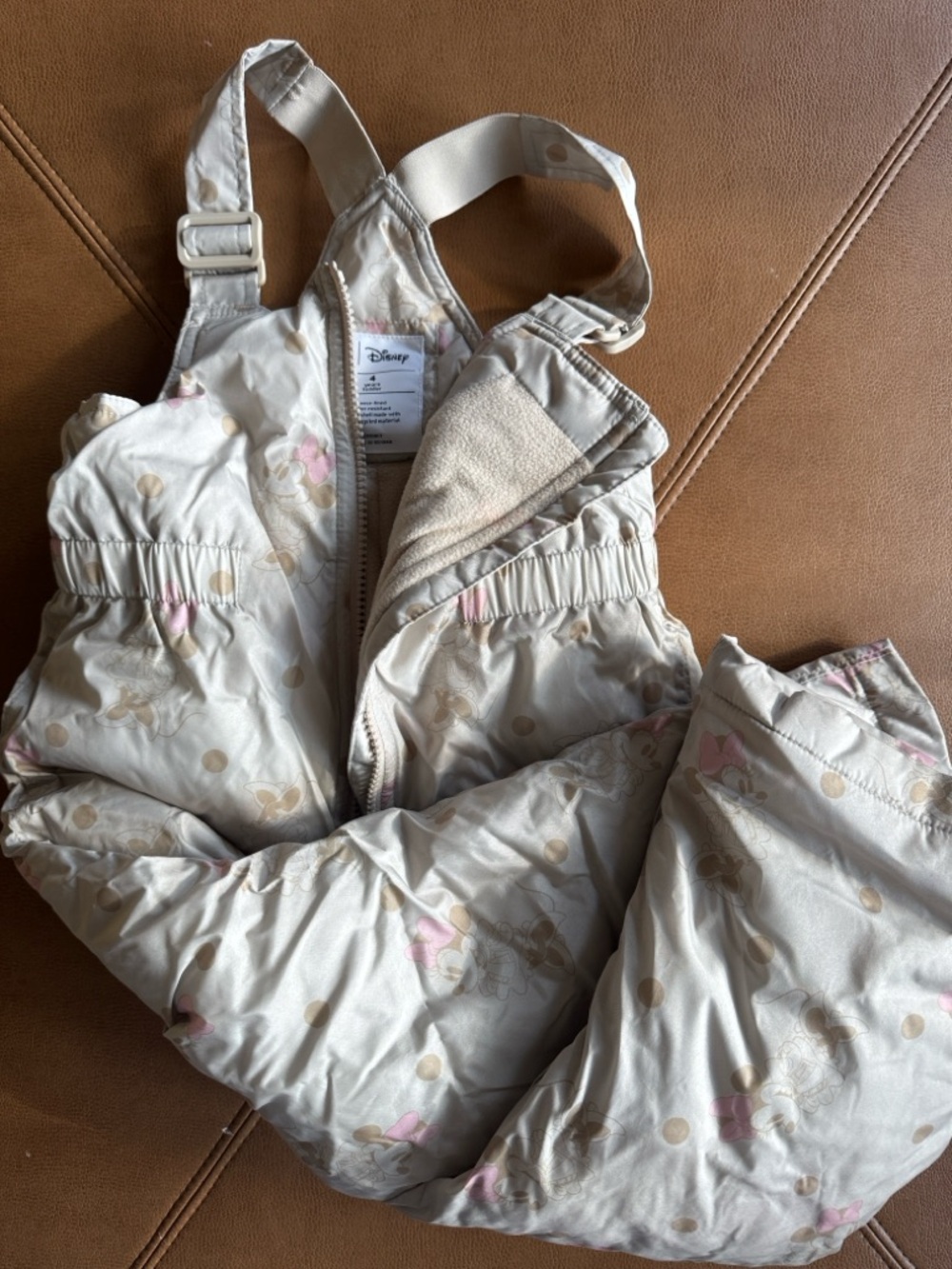 Gap Disney Cream & Pink Infant Snow Bib Overalls 4T